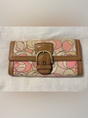 Coach Pink Signature Canvas Wallet with Leather Trim